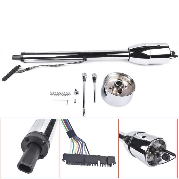 A3-汽车转向柱 30" Chrome Tilt Street Rod Floor Shift Steering Column with Wheel Adapter No Key-2