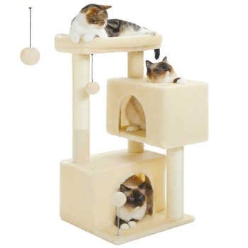 31.5 英寸猫树猫塔，带双大型公寓，适合小猫和中型猫,米色(禁售shein,周末无法发货)