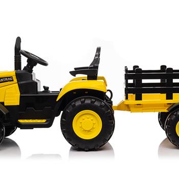 乘坐拖拉机，12 V 电池供电电动车玩具，带遥控器、音乐、 LED 灯、可拆卸拖车斗、安全带