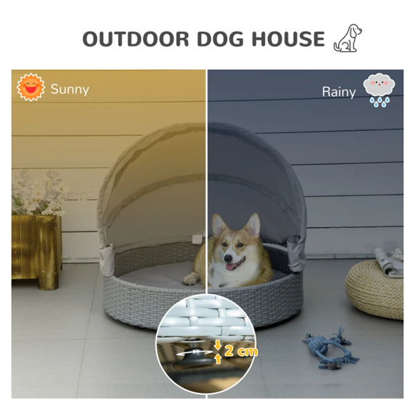 灰色狗床，带折叠式雨棚的高架宠物沙发（amazon shipping-发货，WALMART禁止销售）-5