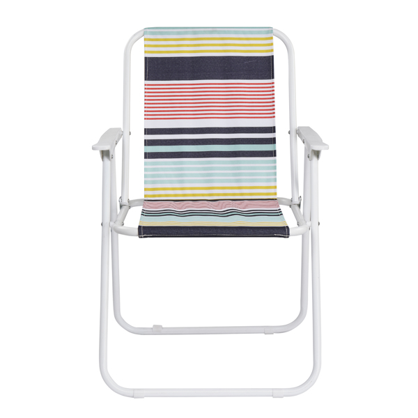 1pc 20.5*21*30in Beach Chair Striped Oxford Cloth White Iron Frame 100kg N001-20