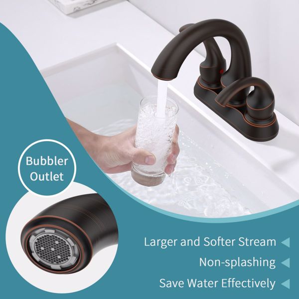 Bathroom Faucet 2-Handle Oil Rubbed Bronze with Aerator, Swan Style 4-inch Centerset Vanity Sink with Pop-Up Drain and Supply Hoses, FR4075-ORB-3