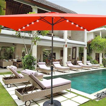 10 x 6.5t 矩形露台太阳能 LED 照明户外遮阳伞，带曲柄和按钮倾斜，适用于花园、后院、泳池