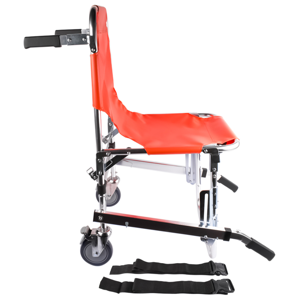 A3-EMS楼梯椅带刹车两轮橙色 Foldable Lightweight EMS Stair Chair with Brake, Medical Emergency Evacuation Lifting Climbing Wheelchair Two Wheel Orange-6