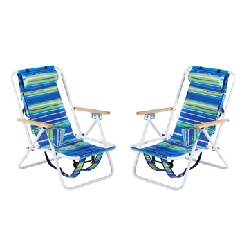 2pcs 23*21.7*31.5in 蓝绿横条纹花色 沙滩椅 钢管 牛津布 120kg 4档调节 N001