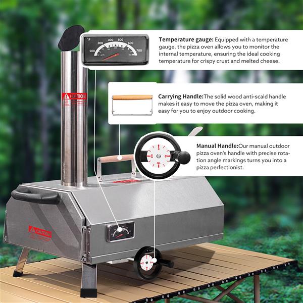 半自动银色 12 户外披萨烤箱便携式燃木披萨烤箱户外烹饪披萨制作器便携式披萨烤箱适用于正宗石烤披萨-4