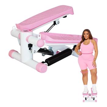 迷你踏步机（带阻力带），家用踏步机，用于全身锻炼，带 LCD 显示屏（粉色)