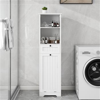 单隔间单抽屉倾斜式洗衣分类柜 - 白色