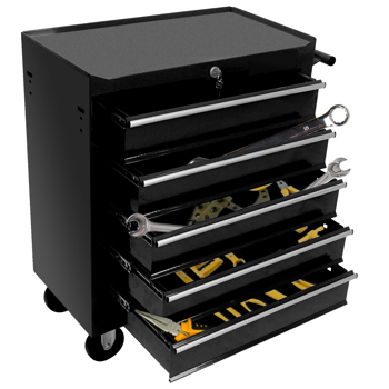 5 抽屉滚动工具箱，带轮子的便携式收纳工具箱，适用于车库、仓库、车间、维修店的工具箱和橱柜（黑色）