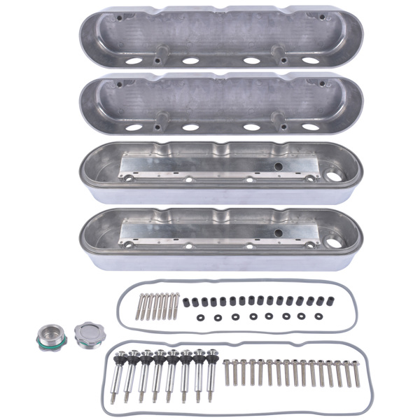 气门室盖 Aluminum Polished Valve Covers JM8082-2P for Chevy Small Block V8 GEN III/IV LS-5