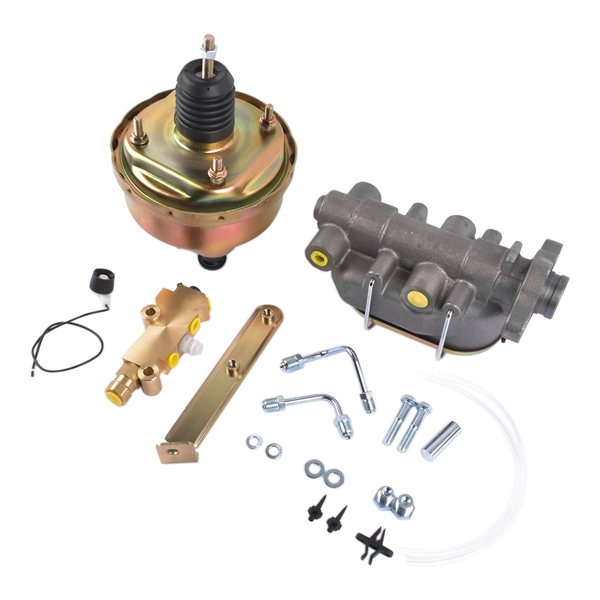 刹车总成 7" Single Zinc Power Brake Booster + 1" Bail Top Master Cylinder + Disc/Drum Proportioning Valve Kit-4