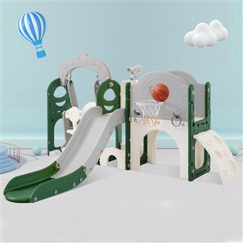 幼儿滑梯和秋千套装 8 合 1，儿童游乐场攀爬滑梯玩具套装带篮球架独立组合适合婴儿室内和室外