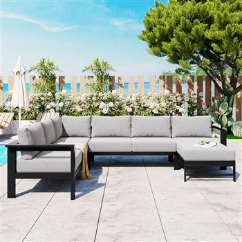 U型多人户外沙发套装，适用于花园、后院、阳台。