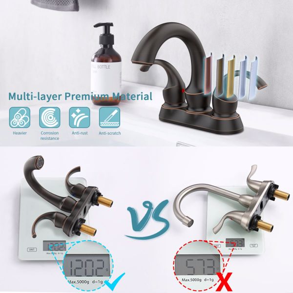 Bathroom Faucet 2-Handle Oil Rubbed Bronze with Aerator, Swan Style 4-inch Centerset Vanity Sink with Pop-Up Drain and Supply Hoses, FR4075-ORB-9