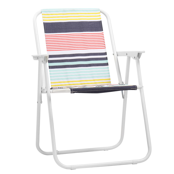 1pc 20.5*21*30in Beach Chair Striped Oxford Cloth White Iron Frame 100kg N001-22