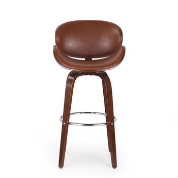 30 英寸中世纪现代软垫旋转吧椅，胡桃木 + 白兰地色