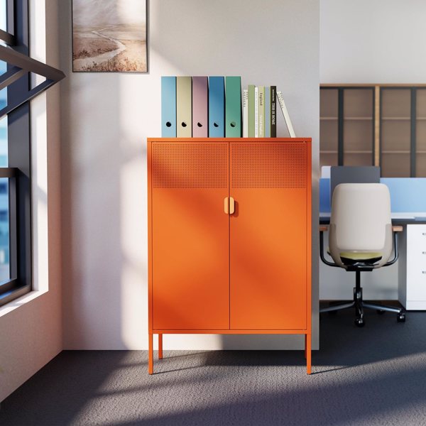 钢制储物柜，可调层压板，侧柜，鞋柜，橙色储物柜-1