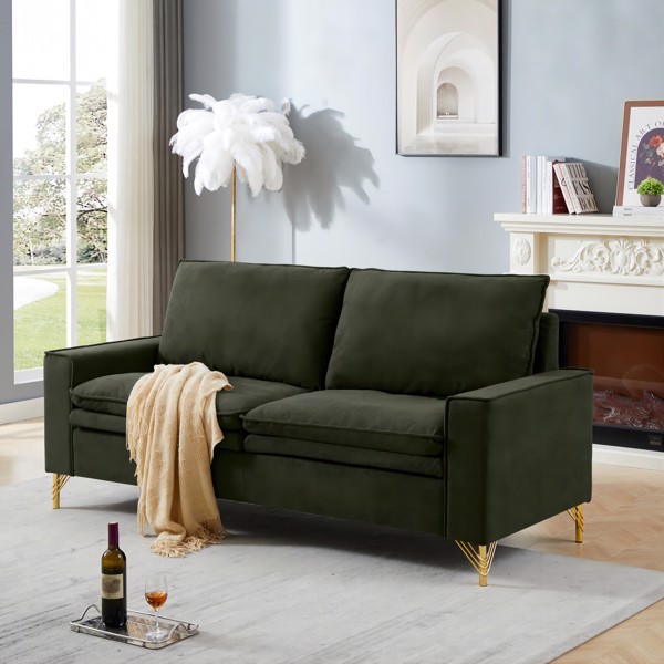 绿色，绒布室内双人沙发，金属脚，199.5*80.5*97cm-2