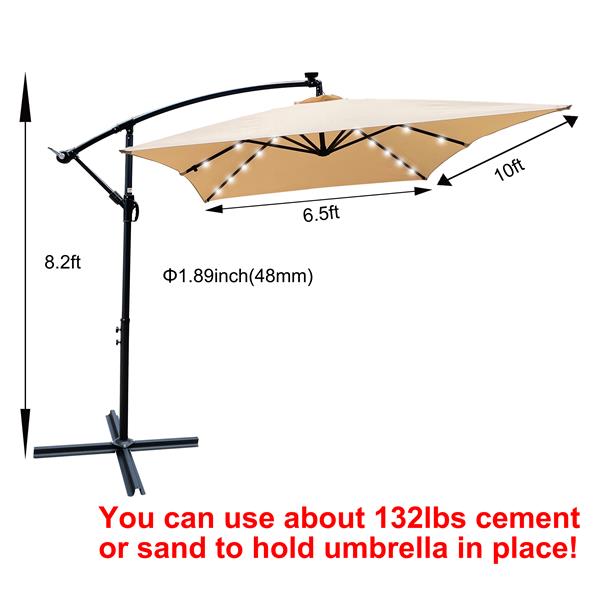 矩形 2x3M 户外露台遮阳伞太阳能 LED 照明遮阳伞市场防水 6 根伞骨带曲柄和十字底座适用于花园甲板后院泳池遮阳户外甲板游泳池-9