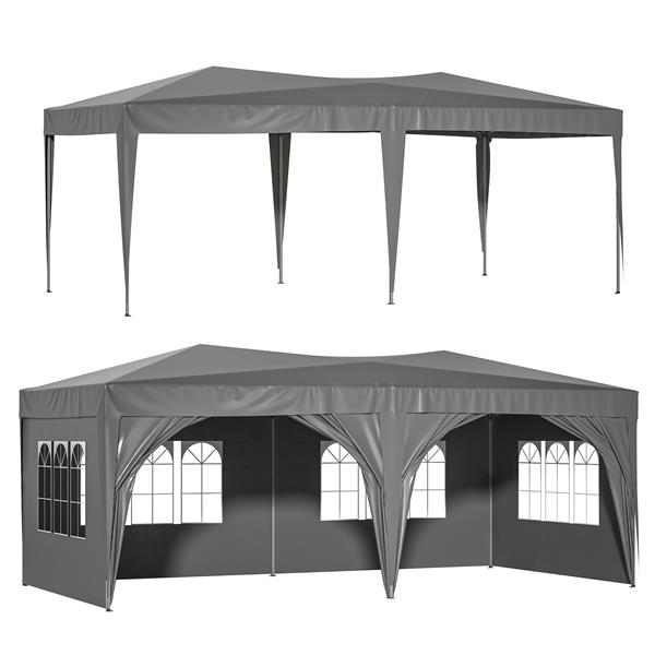 10'x20'弹出式遮阳篷户外便携式派对折叠帐篷，带 6 个可拆卸侧壁 + 手提袋 + 6 个配重袋 米色灰色-2