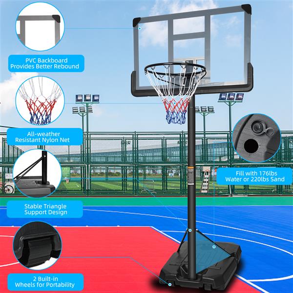 Portable Basketball Stand Backboard System Stand Height Adjustable 6.6ft - 10ft with 44 Inch Backboard and Wheels for Adults Youth Outdoor Indoor Basketball Stand Game Set - 14