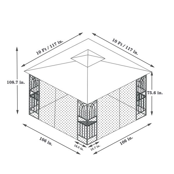 10x10 户外露台凉亭天篷帐篷，带通风双层屋顶和蚊帐（四面可拆卸网状屏幕），适用于草坪、花园、后院和甲板，灰色顶部-9