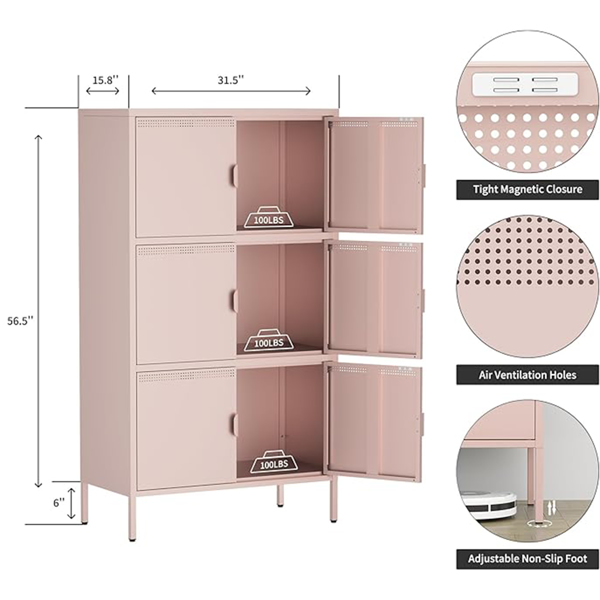 6门金属口音存储柜，用于家庭办公室，学校，车库 粉色-4