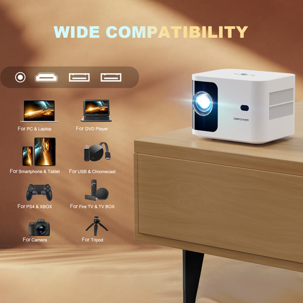 DBPOWER H89 720P 投影仪 电动对焦 5G WIFI+BT 白色， AMZ 禁售周末不处理订单-3