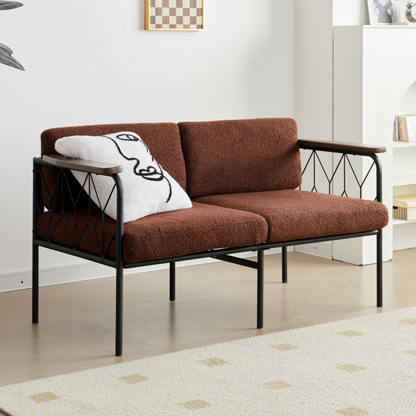 120cm 双人沙发沙发 现代躺椅睡床沙发床，带坚固的金属框架 泰迪绒软垫可转换沙发床，适用于客厅 卧室 公寓 办公室-1