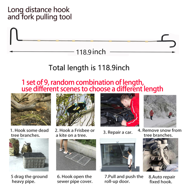 多功能车门反锁应急工具 修车零件支架、狭缝钩取工具、野营支架、拖钩加长工具、应急长距离钩取工具、野营灯修车灯支架、制动卡钳挂钩，第五轮销拉拔器，-5
