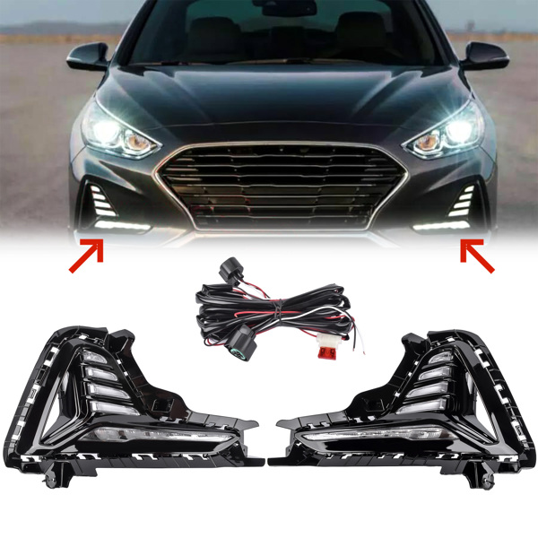 雾灯和边框 LED Fog Light DRL Lamps Cover Bezels Left & Right Side for Hyundai Sonata 2018-2019-2