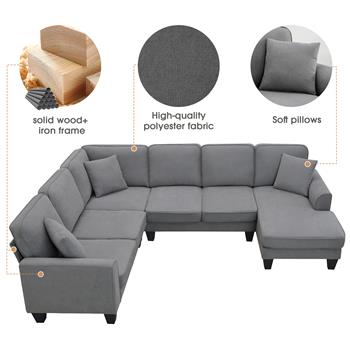[提供视频] [新品] 108*85.5 英寸现代 U 型组合沙发，7 座布艺组合沙发套装，含 3 个枕头，适用于客厅、公寓、办公室，3 种颜色