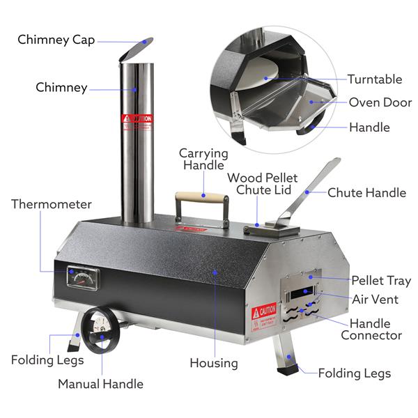 半自动黑色 12 户外披萨烤箱便携式燃木披萨烤箱户外烹饪披萨制作器便携式披萨烤箱适用于正宗石烤披萨-3