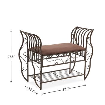 传统风格床尾长凳、带扶手的软垫入口长凳、带金属框架的长凳