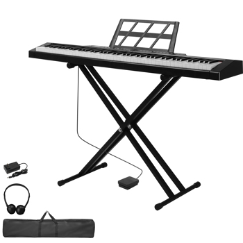 【AM不售卖】Glarry GPP-105/BD-882 88键半重锤键盘 便携式带双管X型支架 黑色 电钢琴 美国