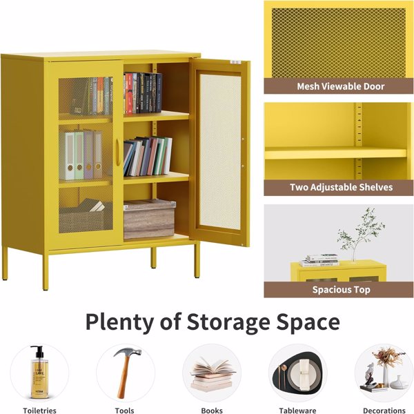 采购产品金属储物柜与网眼门，酒柜与可调货架的厨房，客厅，家庭办公室，黄色-5
