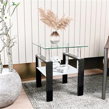 1 件现代钢化玻璃茶桌咖啡桌边桌，客厅方桌，透明/黑色