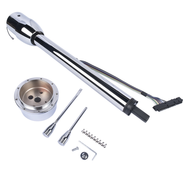 A3-汽车转向柱 28" Chrome Tilt Street Rod Floor Shift Steering Column with Wheel Adapter No Key-4