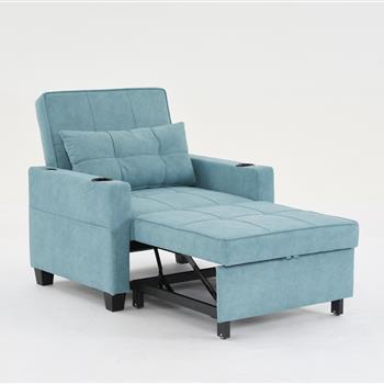 蒲团椅床可转换椅 3 合 1 拉出式卧铺椅床带 USB 端口，耐磨、防刮，客厅扶手椅床卧铺（绿色防刮布）