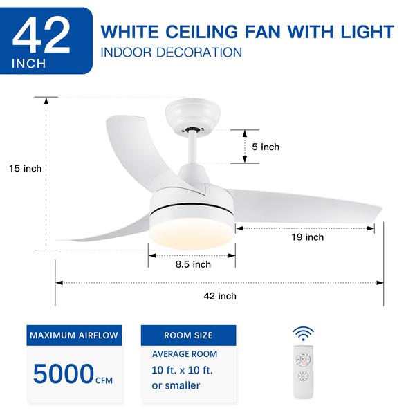 42 英寸集成 LED 吊扇灯，带白色 ABS 叶片-4