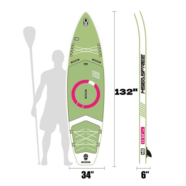 充气站立式桨板 11'x34"x6" 带优质 SUP 配件和背包、宽支架、划桨用底部鳍、桨、系绳、冲浪控制、防滑甲板，适合青少年和成人-9