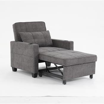 蒲团椅床可转换椅 3 合 1 拉出式卧铺椅床带 USB 端口，耐磨、防刮，客厅扶手椅床卧铺（深灰色防刮布）