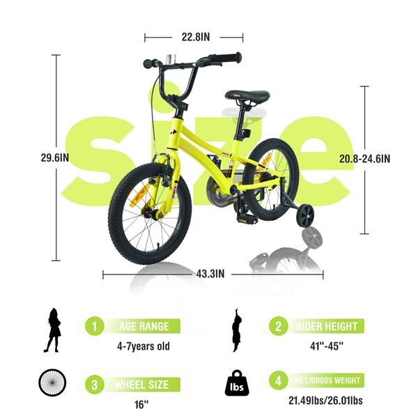 儿童自行车，16 英寸儿童自行车，带辅助轮，适合 4-7 岁男孩，多种颜色-8
