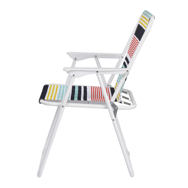 1pc 20.5*21*30in Beach Chair Striped Oxford Cloth White Iron Frame 100kg N001-19