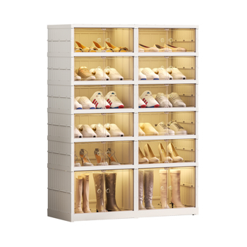 鞋子收纳柜 6 层，可容纳 24 双，便携式鞋架收纳架鞋盒，适用于入口可折叠鞋柜，大型储物箱，适用于衣柜、客厅