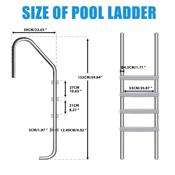 泳池阶梯，地下泳池用不锈钢泳池阶梯，带防滑塑料垫的 4 级泳池阶梯，易于组装和攀爬-4