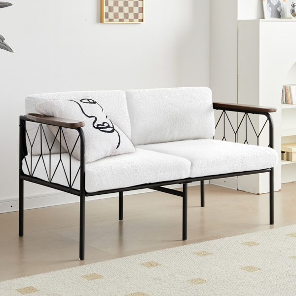 120cm 双人沙发沙发 现代躺椅睡床沙发床，带坚固的金属框架 泰迪绒软垫可转换沙发床，适用于客厅 卧室 公寓 办公室-1