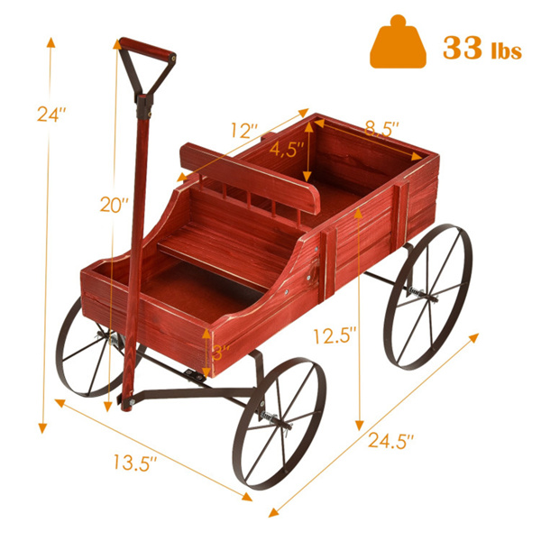 木制植物车架带轮子红色种植盆（amazon shipping-发货，WALMART禁止销售）-3
