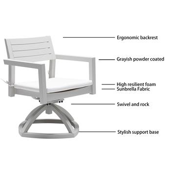 户外露台铝制旋转摇椅 2 件，带户外级 Sunbrella 织物坐垫，灰色