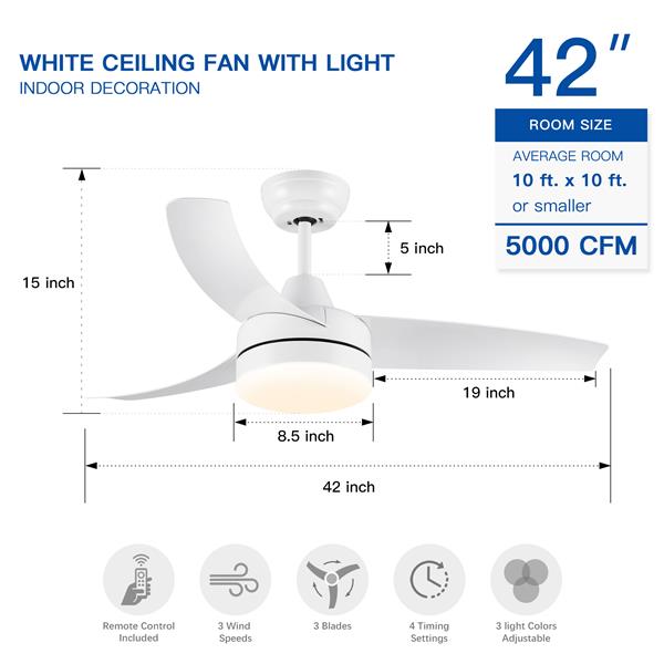 42 英寸集成 LED 吊扇灯，带白色 ABS 叶片-5